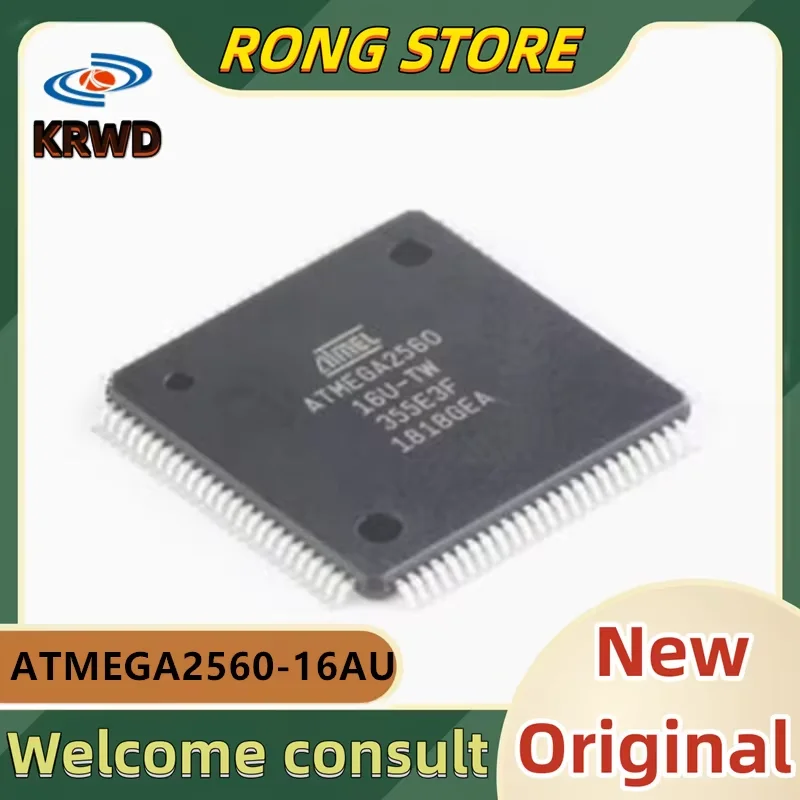 2PCS 16AU-TW New and Original Chip IC ATMEGA2560-16AU ATMEGA2560 TQFP-100 8-bit microcontroller 256K flash memory 5V