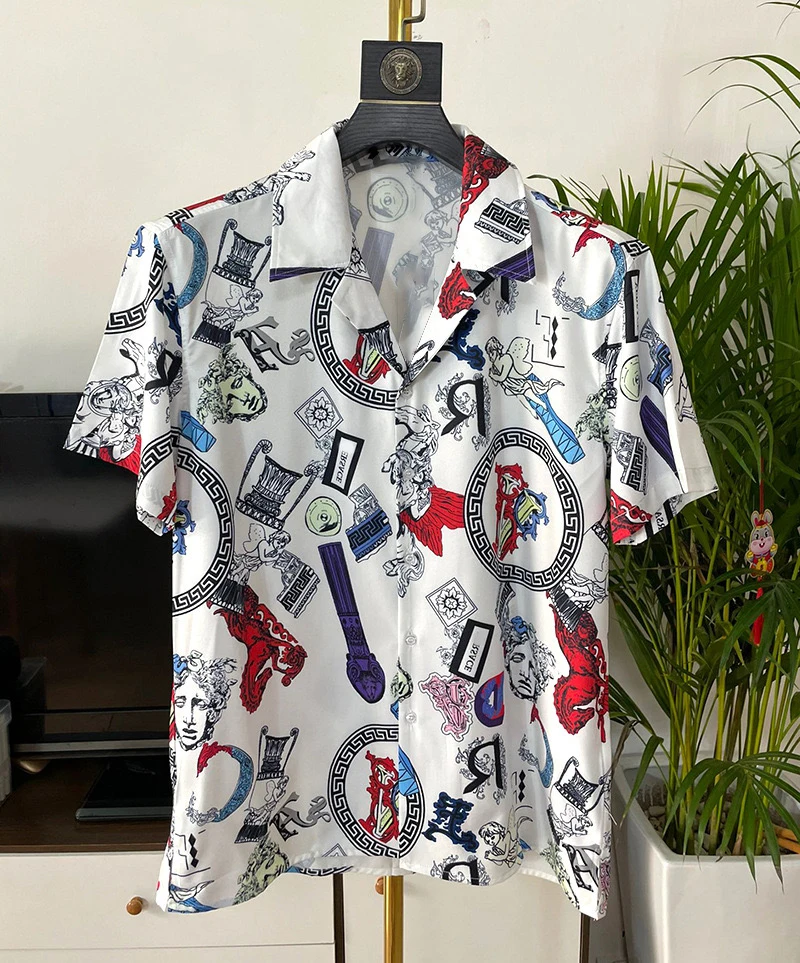 Hawaiian Beach Shirts Men\'s Short-Sleeved Casual Shirts Seaside Vacation Quick-Drying Clothes Loose Fashion Floral Tops