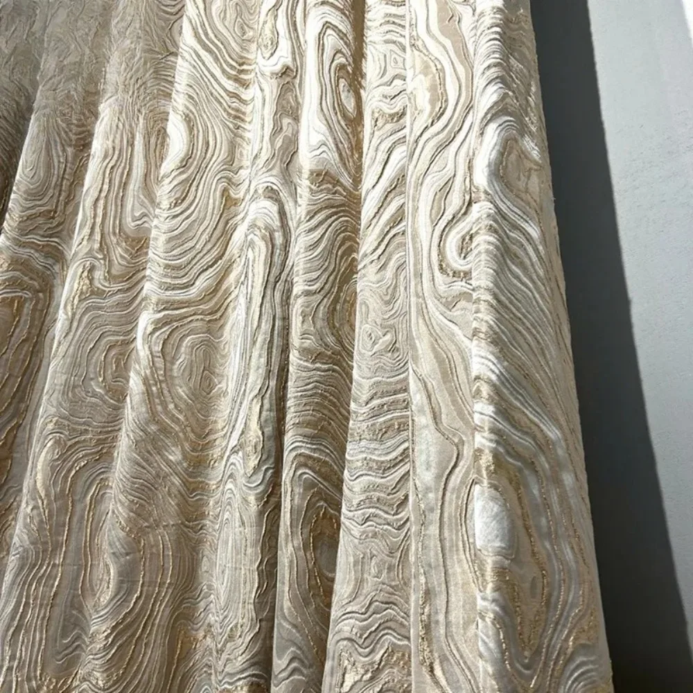 Gold Beige Embossed Tree Rings Jacquard Gilding Thickened Blackout Curtains For Living Room Bedroom French Window Customized