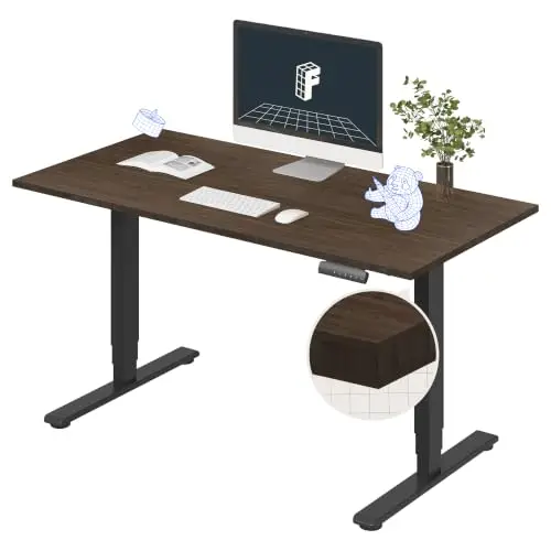 E6 Bamboo 3-Stage Dual Motor Electric Standing Desk 55 x 28 Sit Stand Up Desk, Holds 220 lbs, Adjustable Height