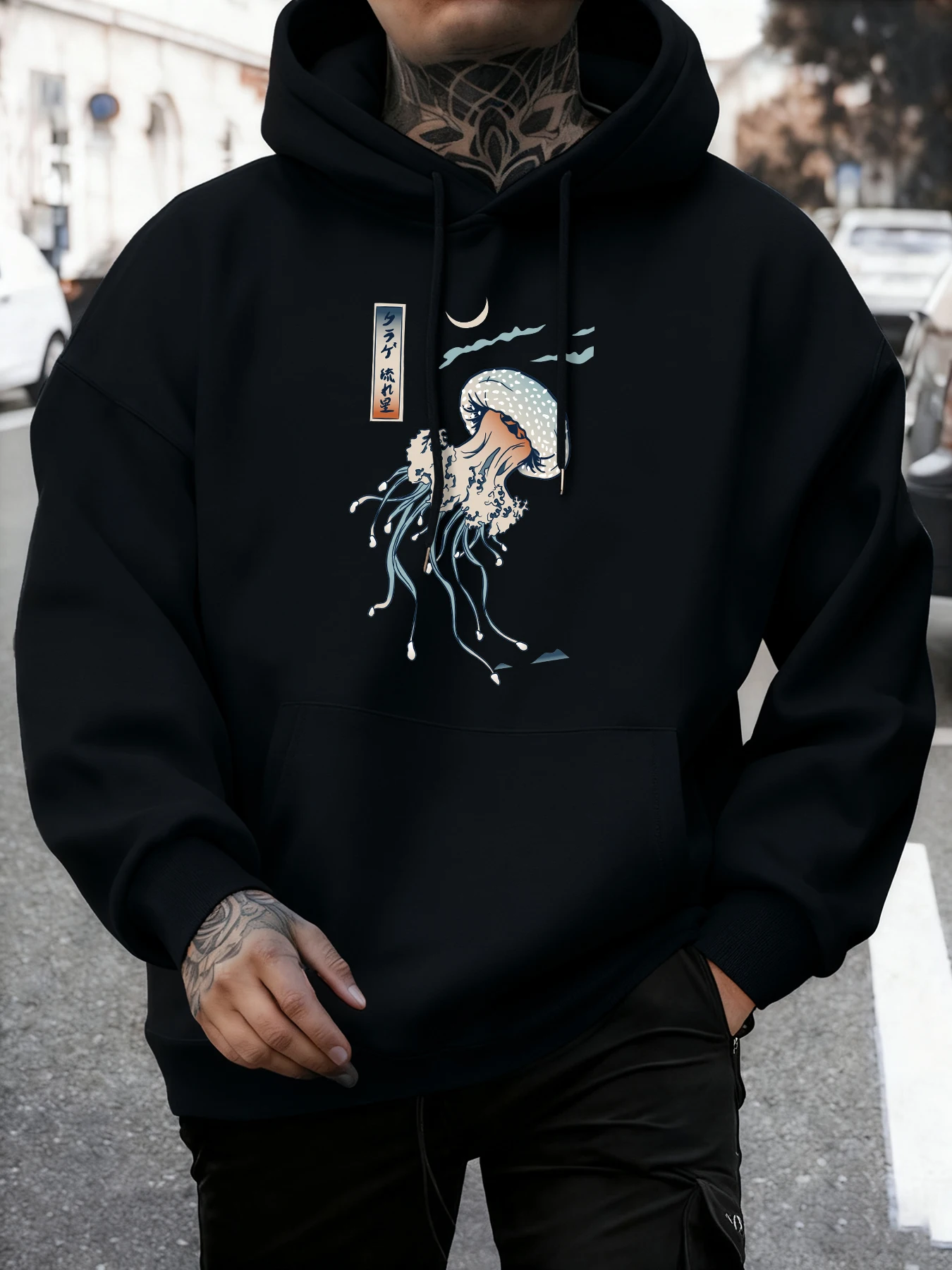 

Jellyfish Under The Moonlight Mens Pullover Hip Hop Fashion Sportwear Autumn Fleece Loose Clothing Unisex Casual Soft Hoodies