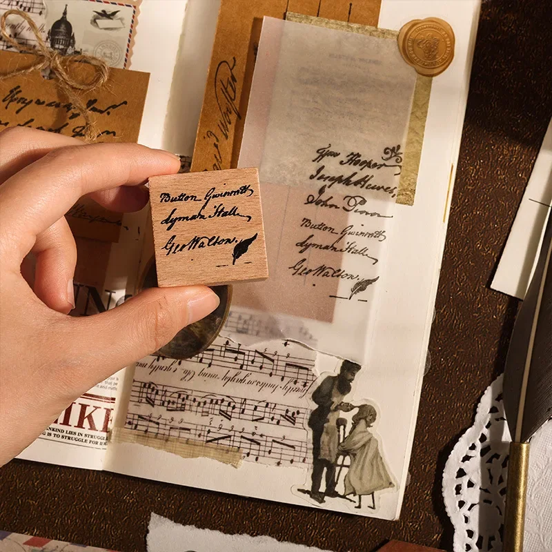 طوابع مجلة خشبية بخط فني - مجموعة حروف إنجليزية عتيقة، طوابع خشبية مكونة من 8 قطع للمجلات التي تصنعها بنفسك