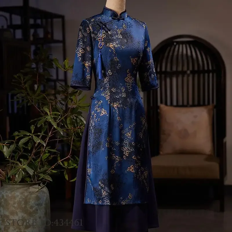 

Plus Size Chinese Style Ao Dai Qipao Long Evening Party Dress Exquisite Elegant Print Flower Cheongsam Classic Vestidos De Festa