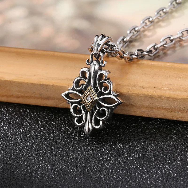 s925 sterling silver jewelry fashion korean style trendyy cross flower pendant men's and women's trendyy necklace pendant