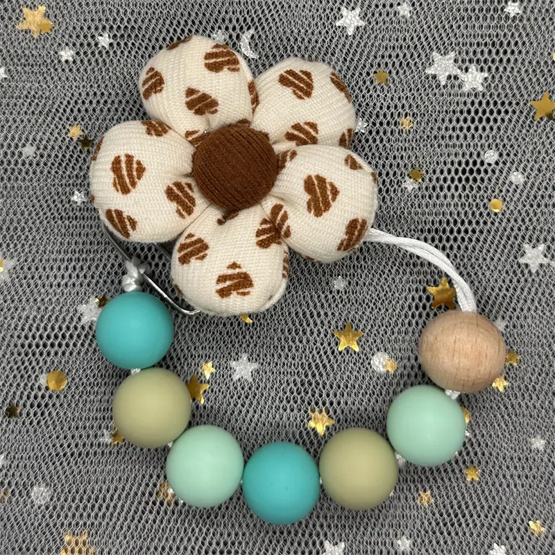 Babyaccessoires Pasgeboren producten Keten Fopspeenclip Jute Bloem Anti Drop Chain Fopspeen Bijtring Clip Siliconen Kinderen Cadeau