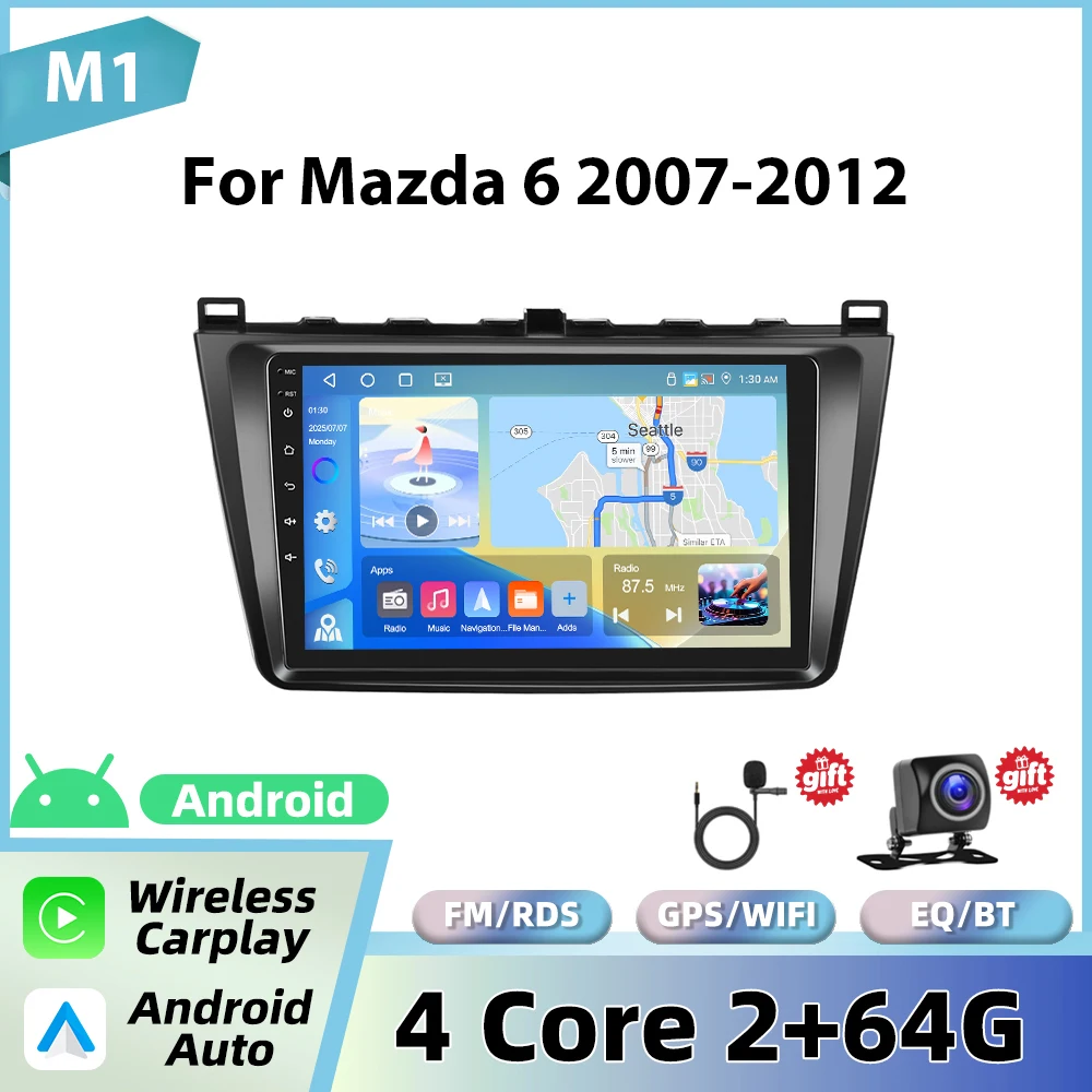 Podofo Android autoradio voor Mazda 6 Rui wing 2015-2019 draadloze CarPlay GPS WIFI FM/RDS head unit 2din EQ BT autostereo