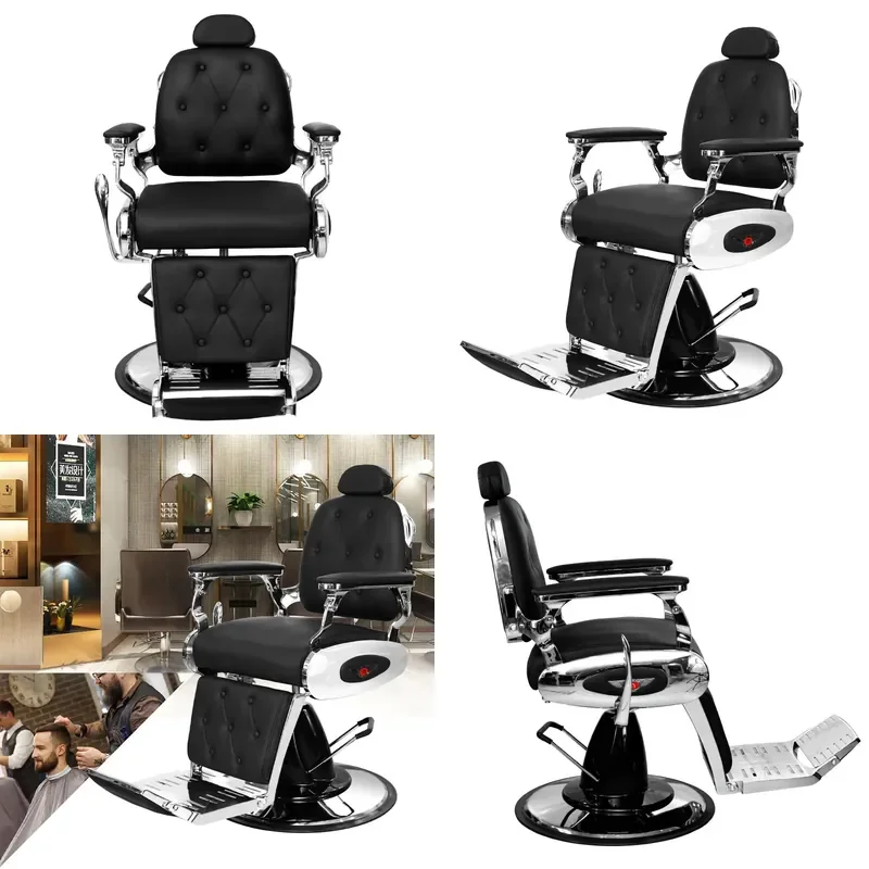 Retro Barber Chair Reclining Hydraulic Salon Seat Heavy Duty Oil Head Styling Furniture for Men Haircut Shop