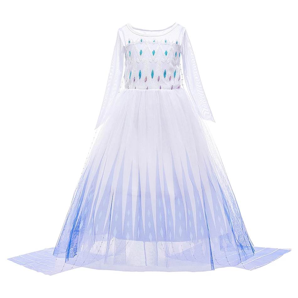 Children Snow Queen Fancy Performance Elsa Tulle Cloak Clothing Little Girls Christmas Dance Long Sleeve Princess Cosplay Dress