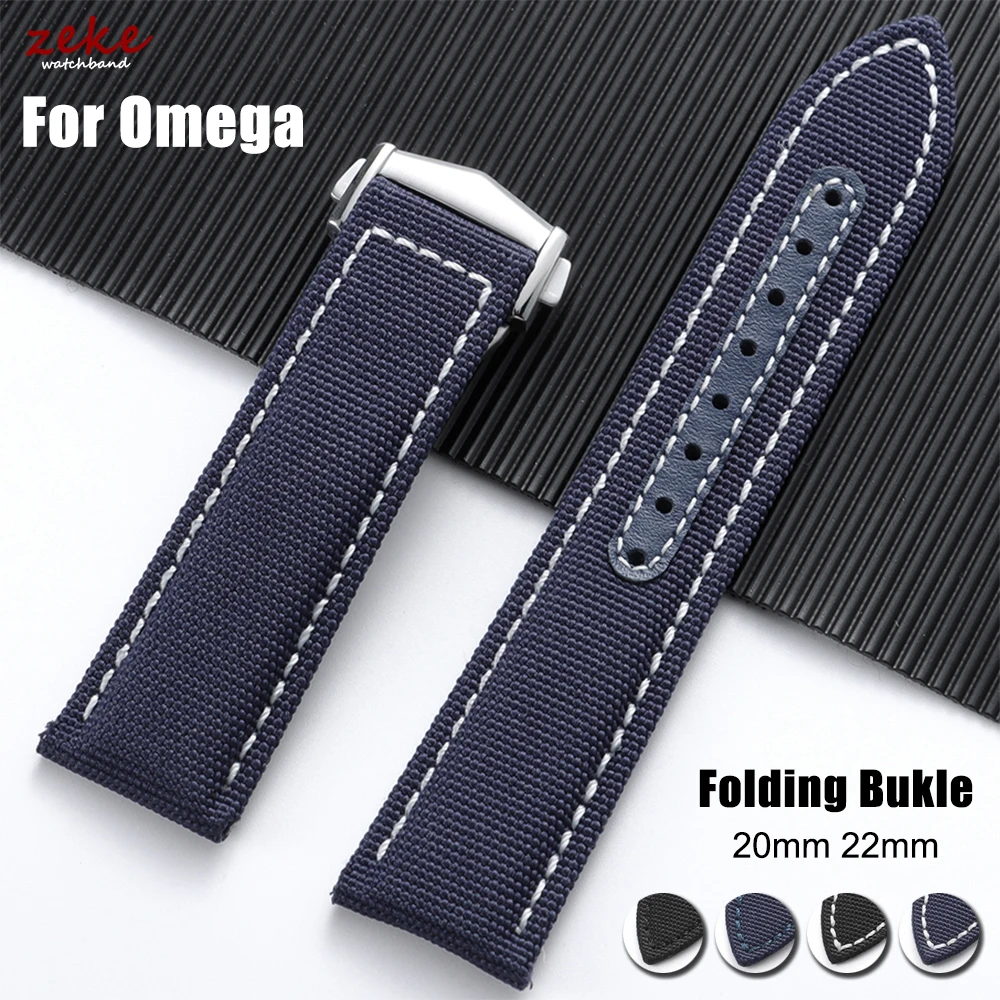20 mm 22 mm Canvas-Nylon-Uhrenarmband für Omega Seamaster 300 Uhrenarmband für Speedmaster AT150 Faltschließe Herren-Sportarmband