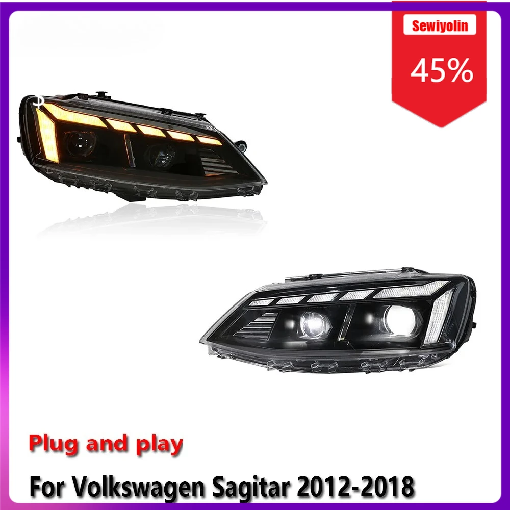 

Sewiyolin автомобильные светодиодные лампы фары в сборе для Volkswagen Sagitar 2012-2018 противотуманные DRL тормозные указатели поворота Plug and Play