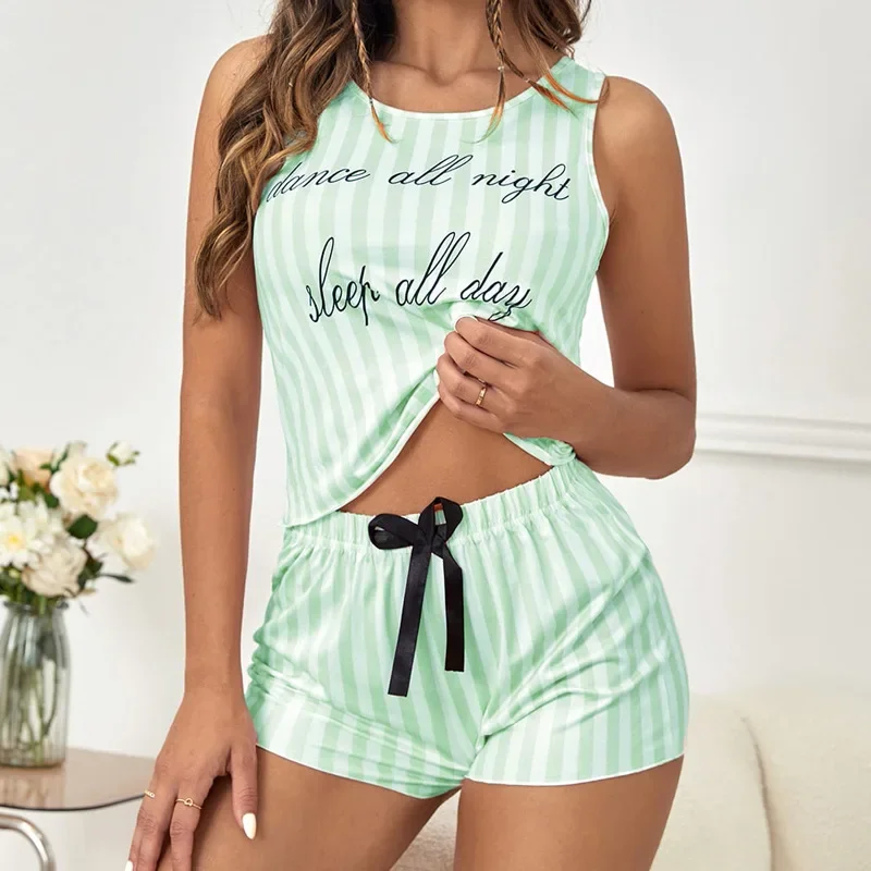 Pajamas for Women Summer Solid Sleepwear Cotton Pyjamas Set Tank Top Shorts Cute Underwear Set Soft Sleeveless Nightwear