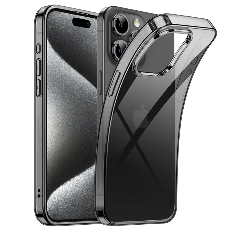 Luxury Transparent Black Silicone Soft Case For iPhone 16 15 14 13 12 11 Pro XS Max X XR Ultra Thin Clear Shell Back Cover 16Pro