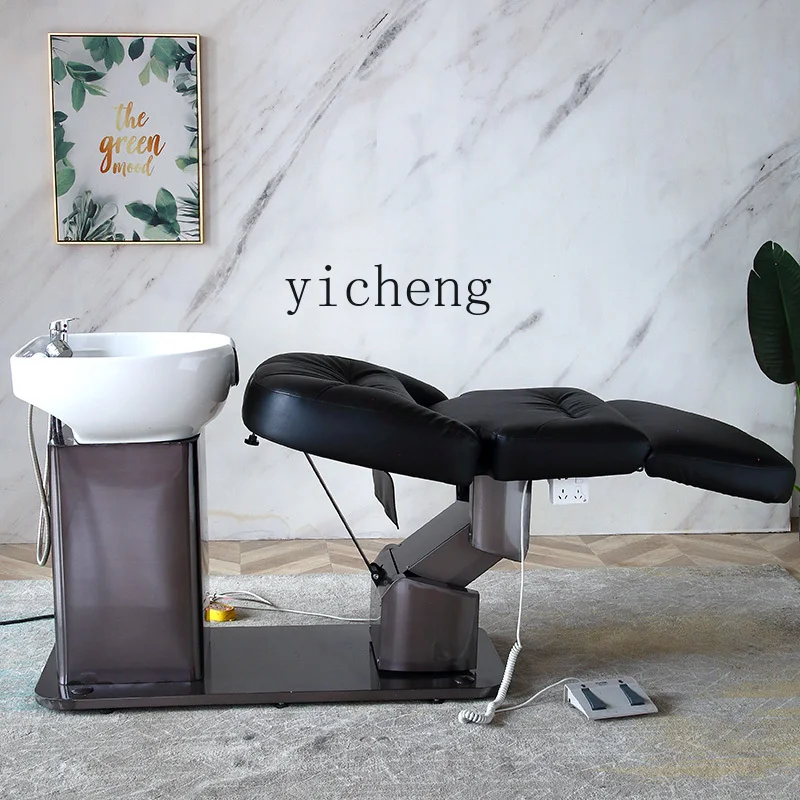 ZC Barber Shop Electric Shampoo Chair Lifting Rotating Beauty Hair Care Flushing Bed Scalp Care Multifunctional Recliner