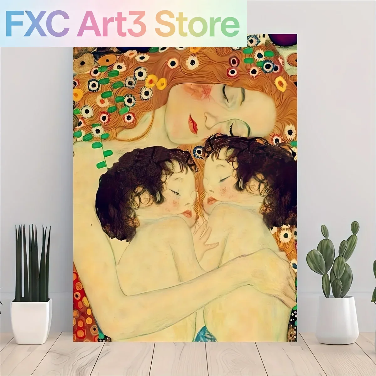 1pc frameless 1pc Famous Posters and Print, Mother Love Twins Baby By Gustav Klimt Canvas Painting, Wall Art Picture Bedroom Liv