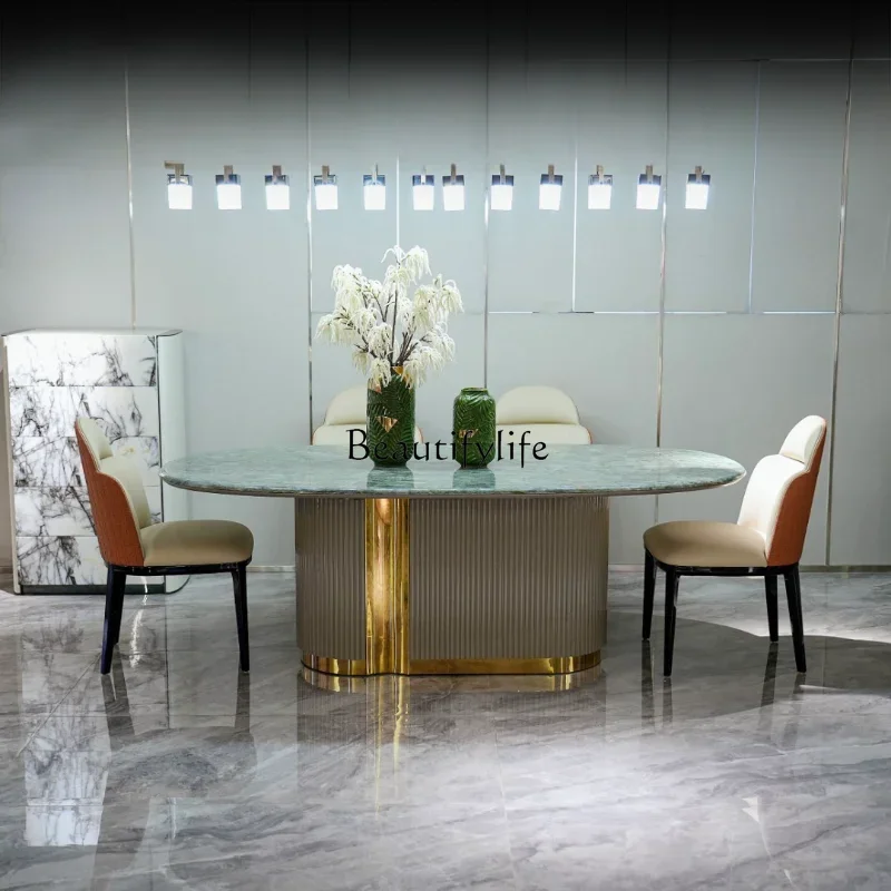 Nordic light luxury marble dining table and chair combination modern simple casual rectangular table