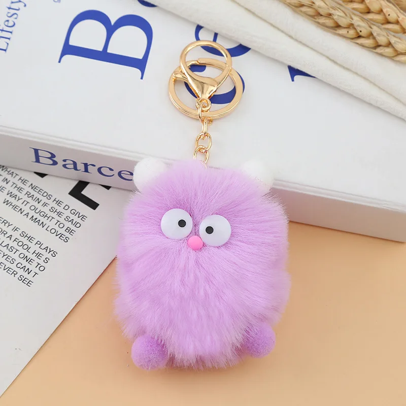 Cute Mini Elf Monster Plush Keychain Candy Color Big Eyes Decorated Animal Pom Pom Keyring For Women Kids Car Key Backpack Decor