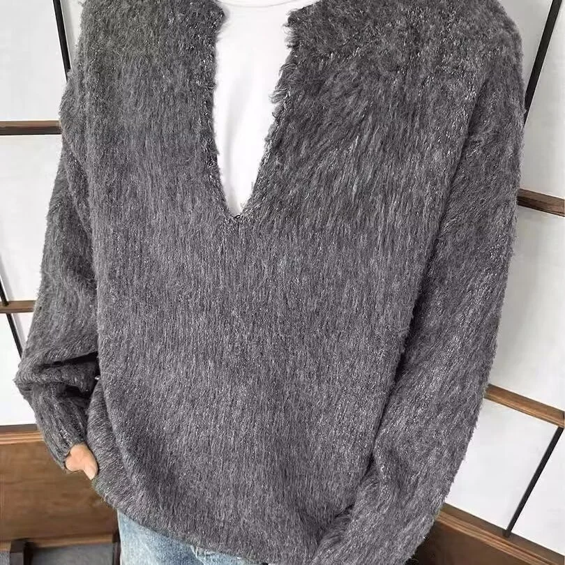 

American Sle V-Ne Knitted Sweater Cardigan Men's Color Casual Loose Fit Winter Outerwear Polyester Fiber