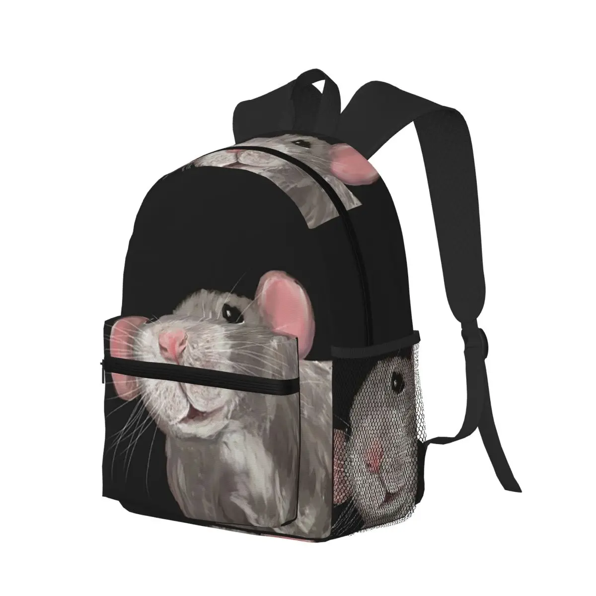 The Peeking Rat (Grey Black) Student Backpack School Bag Hiking Travel Daypack for Boys Girls Bookbag Shoulder Bags