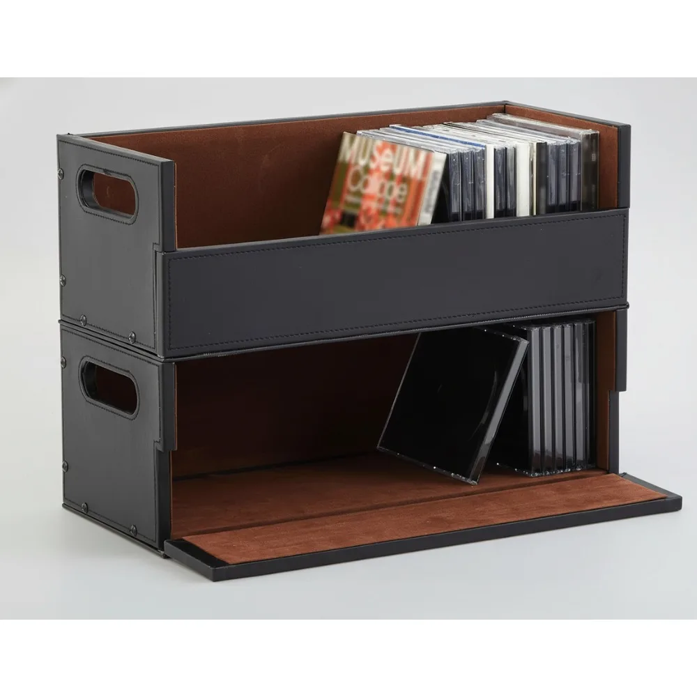 2-Pack Leather CD Storage Box Organizer for Movies, Games & Albums with Magnetic Closure