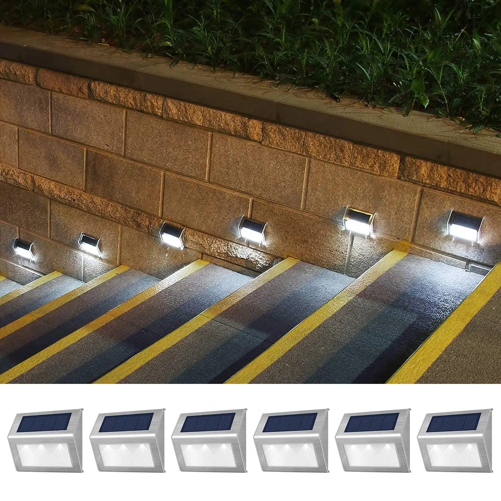 Luces de paso solares LED para exteriores, luces de acero inoxidable impermeables para jardín, Patio trasero, decoración de cubierta, paquete de 6