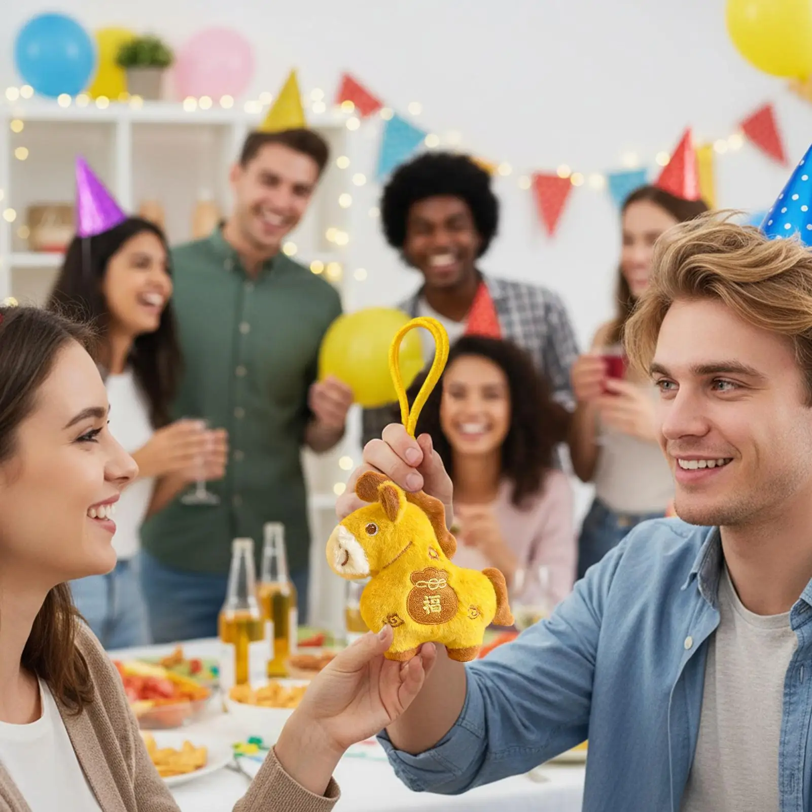 Knuffeldier Paard Zegen Souvenirpop Chinees thema Knuffeldier sleutelhanger met sleutelkoord voor Kerstmis Nieuwjaar Lente