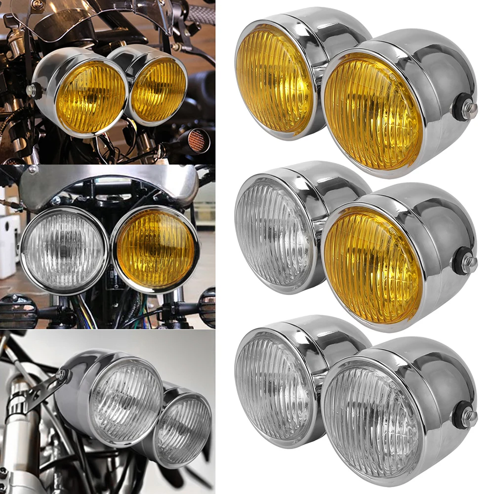 

Motorcycle Dominator Grill Twins Dual Headlight Double Head Light Lamp For Cafe Racer Universal Yamaha Bobber Honda