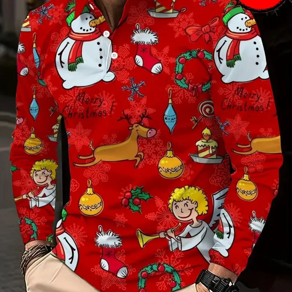 

Fashion Christmas Santa Claus Pattern Long Sleeve Polo Shirt Autumn Trend 3D Print Mens Polo Shirts Clothing New In Tops & Tees