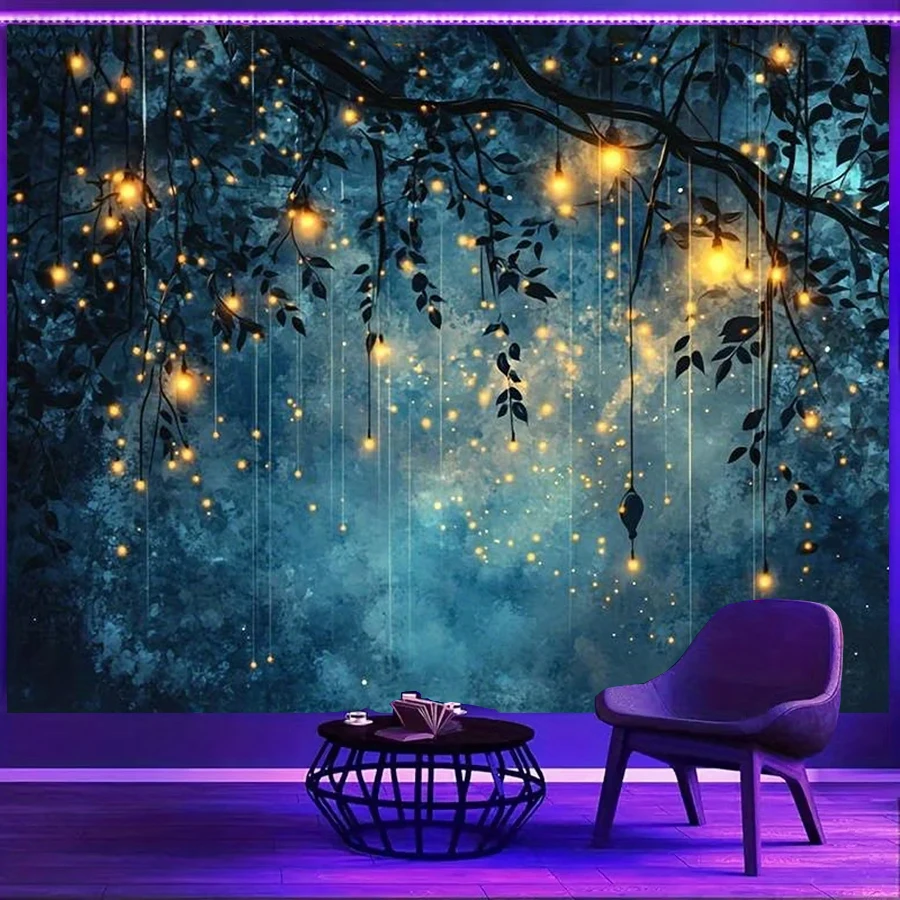 1PC Tree Branch Light Art Print Backdrop Banner, Bedroom Living Room Photo Background, Polyester, Home Decor, Wall Art
