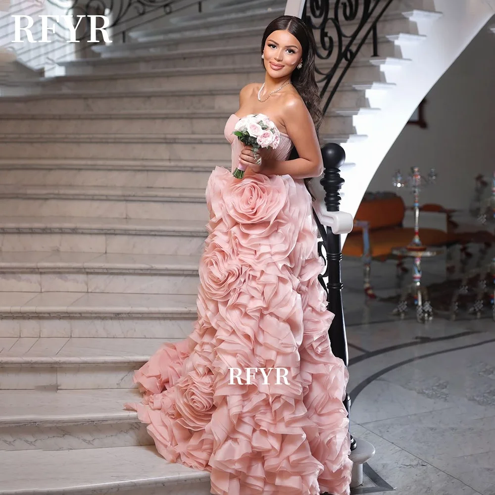 

RFYR Floral Prom Gowns Multilayers Princess Party Gowns A Line Evening Gowns Pleats Celebrity Gala Gowns for Women Customized