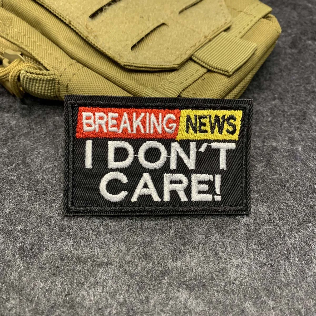 Breaking News I Don't Care Embroidery Morale Patch Hook & Loop Funny Slogan Badge for Backpack Vest Cap Clothing Decor