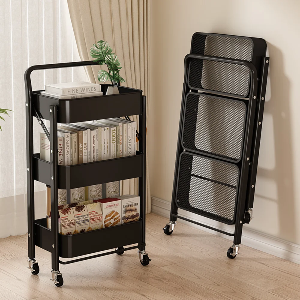 Trolley Folding Storage Rack Mobile Rack Trolley Bookshelf Snacks Shelf Mobile Kitchen Floor To Floor Multi-layer Storage Rack 