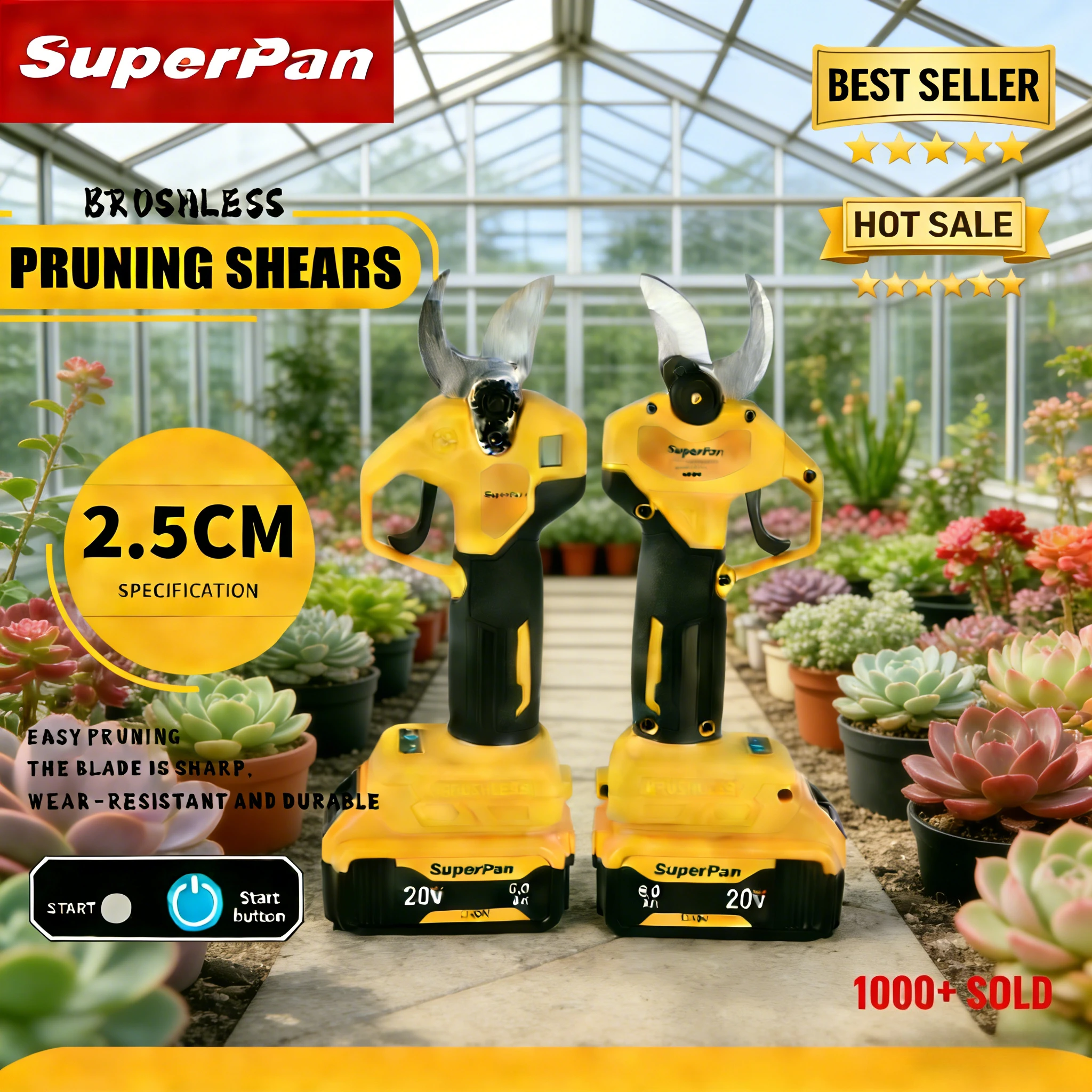 

Аккумуляторные садовые ножницы SuperPan 20V, срез 20 мм и 20-кратным уменьшением усилий, для ежедневной обрезки деревьев и кустарников, для аккумуляторов DeWalt 20V.