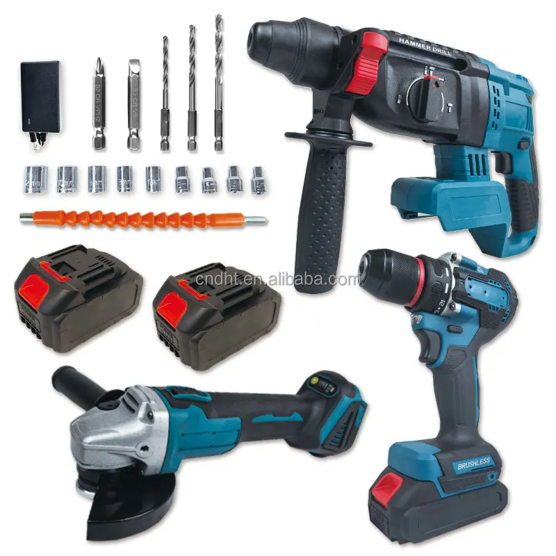 Custom Combination 21V Lithium Cordless Drill Handheld Electric Hammer Impact Drill Brushless Angle Grinder Wrench Pickaxe Nail