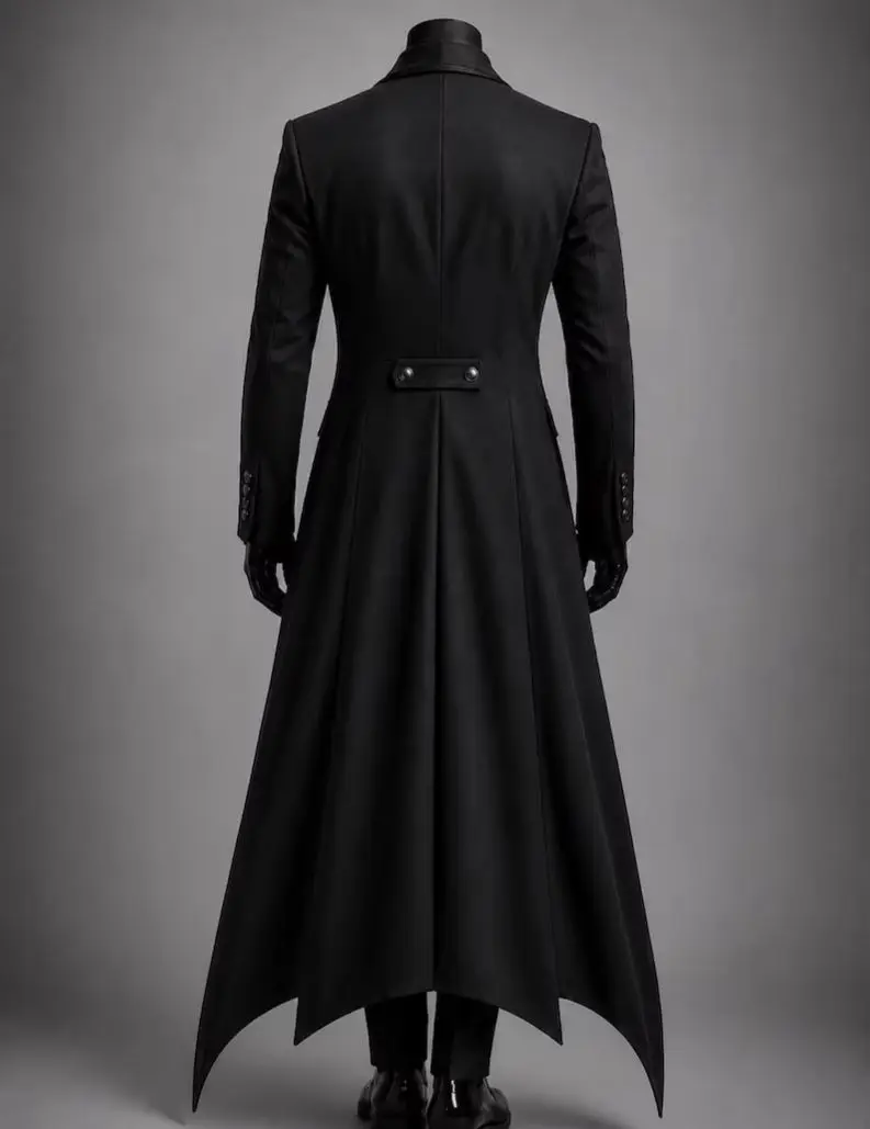 Vintage Victorian Formal Men 3Pcs Suits Tuxedo Black Gothic Long Tail Coat Satin Peak Lapel Jacket Vest Pants Cosplay Customized