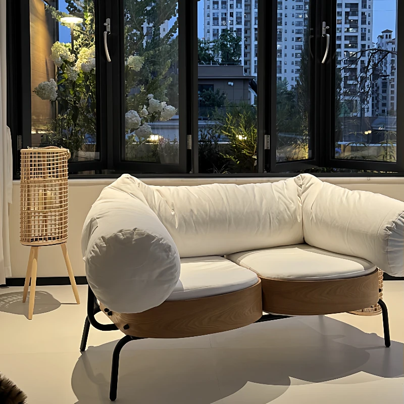 Double sofa, small apartment three-person living room removable and washable