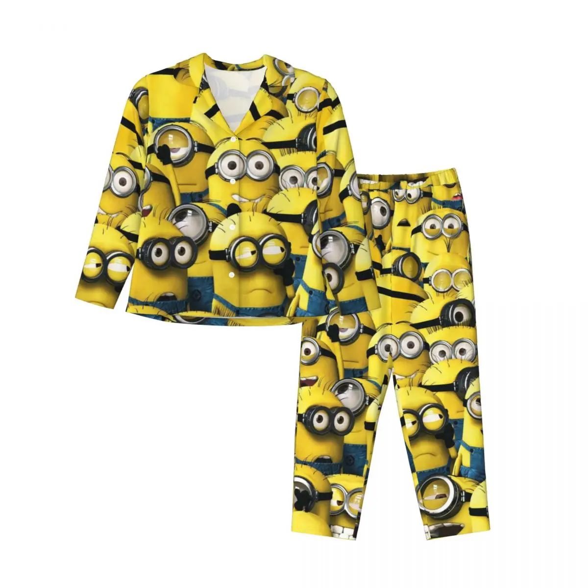 Ensemble de pyjama Minions pour femme, vêtements de nuit, vêtements de détente, bouton vers le bas, 2 pièces trempées