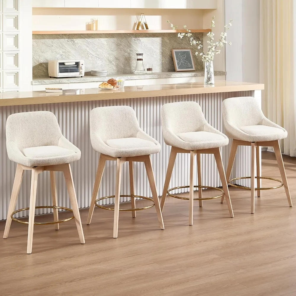 with Back & Solid Wood Legs, Modern Bar Stools Swivel Wooden Counter Stools Set of 4, 26