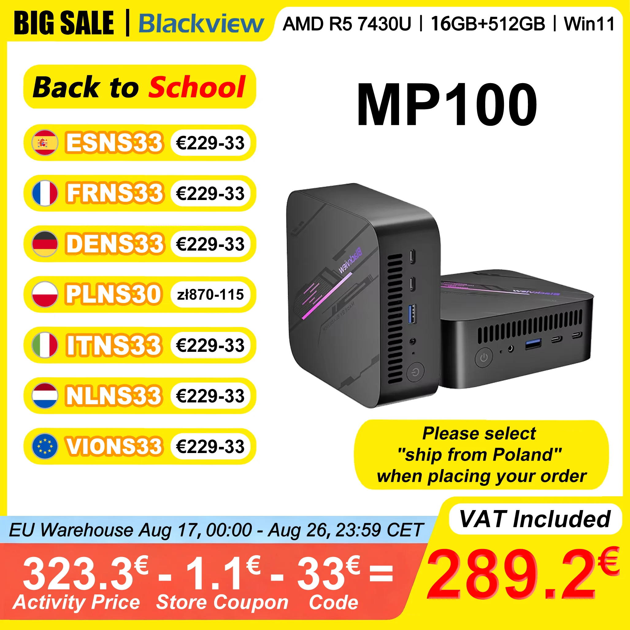 Blackview MP100 Mini-PC AMD Ryzen5 7430U 16 GB/32 GB RAM 512 GB/1 TB ROM WiFi 6 Windows 11 6-Core 12-Thread BT5.2 Mini-Computer-PC