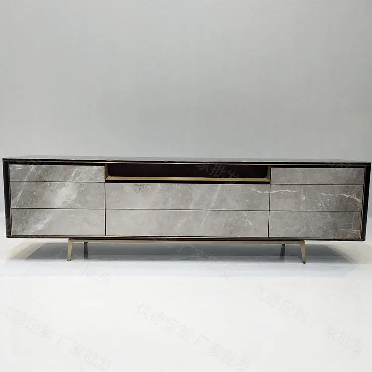 Gold Plated Stainless Steel Base TV Cabinet with 8 Drawers Audiovisual Cabinet