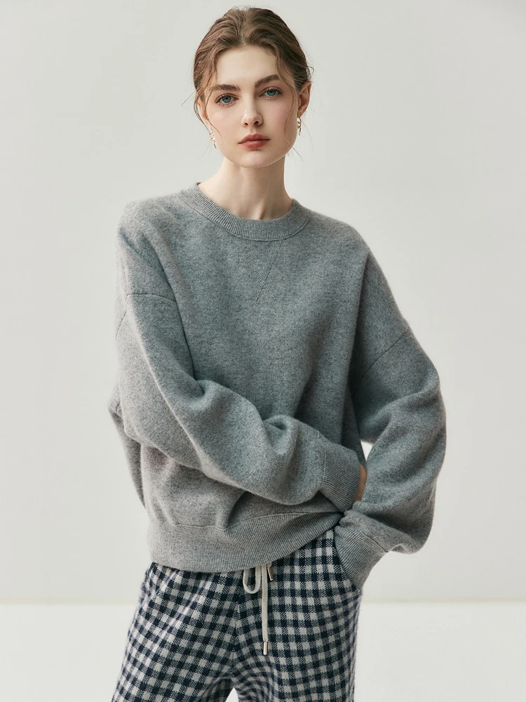 Stile sportivo di lusso 100% maglione di cashmere Felpa da donna Autunno Inverno caldo con cappuccio Pullover O-Collo lavorato a maglia Allentato Casual Top