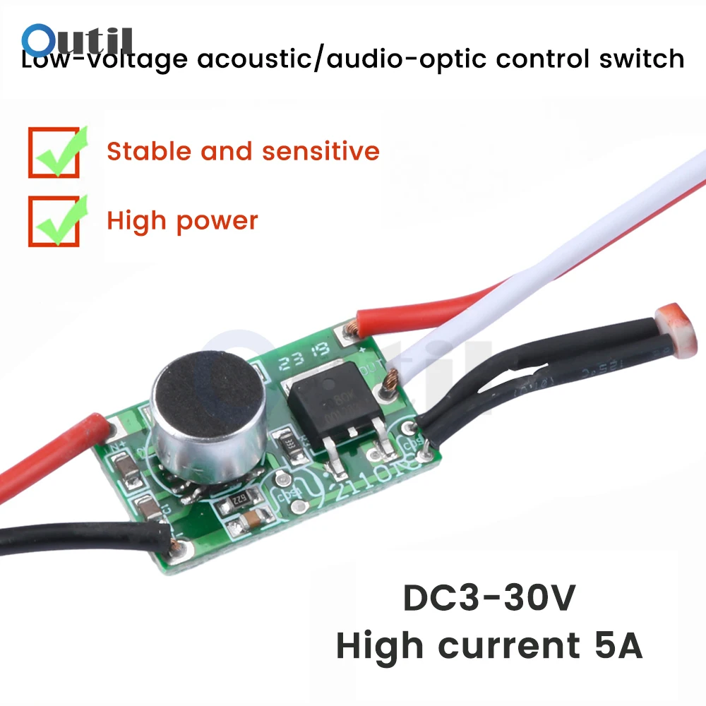 Low Voltage DC Sound Light Control Sensor DC 3V-30V LED Driver 5V 6V 12V 24V Photosensitive Voice Switch Module Circuit