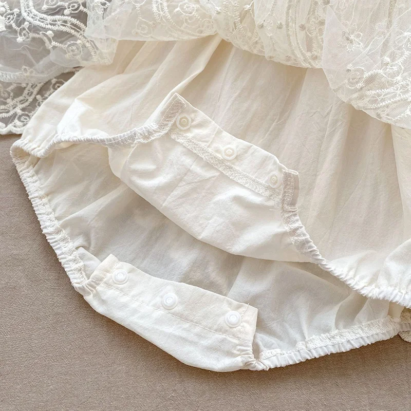 Baby Mädchen Body Herbst Prinzessin Spitze Mesh Kleinkind Strampler Kleid Einfarbig Baumwolle Säuglingskleidung Einteiler für 3M-2Y – Detail 7