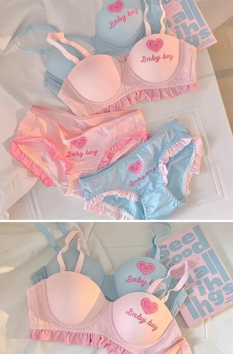 Lolita-inspiriertes Dessous-Set für kleine Brüste, bügelloses Push-up-Bralette zur Betonung der Kurven, süßes BH- und Slip-Set im Love-Star-Stil. – Detail 14