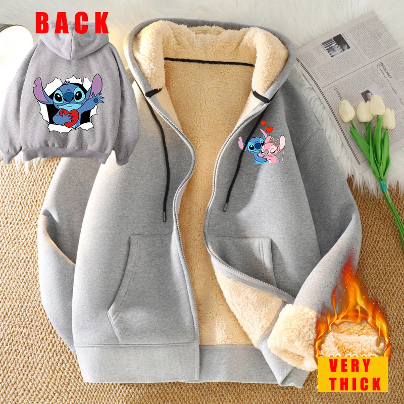 Disney Stitch Streetwear Fleece Zip Up Hoodies Retro Long Sleeve Loose Coats Harajuku Casual Gothic Hooded Sweatshirt Harajuku