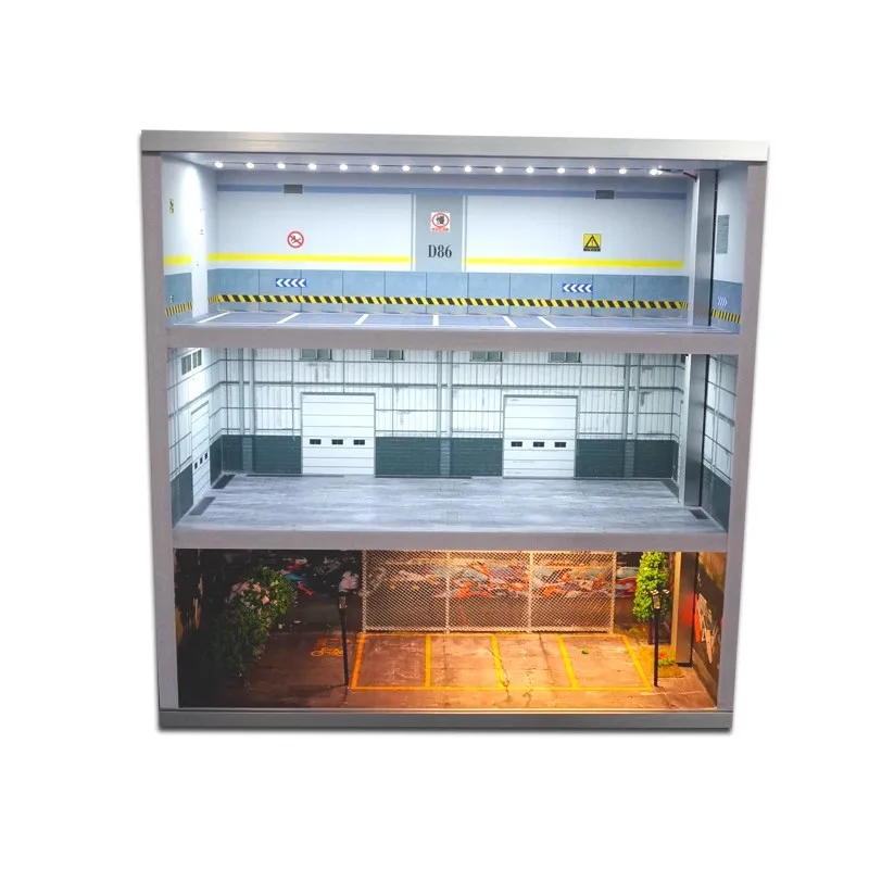 

1:64 Parking Lot Model Display Cabinet Toy Car Storage Rack Shelf Box Simulation Garage Show Zone Scene