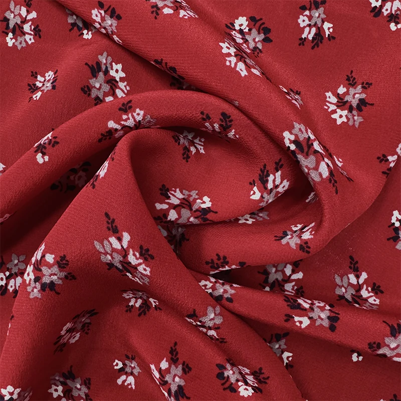 1 meter 100% Mulberry Silk 16 momme Crepe Silk Fabric Red with Flowers Printed 140cm 55" wide by the yard JX270