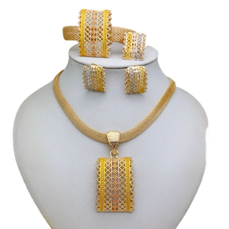 Kingdom Ma Nigerian Wedding Bridal Pendant Necklace Earrings Bracelet Ring Jewelry Sets Dubai 3 Color Plated African Jewellery