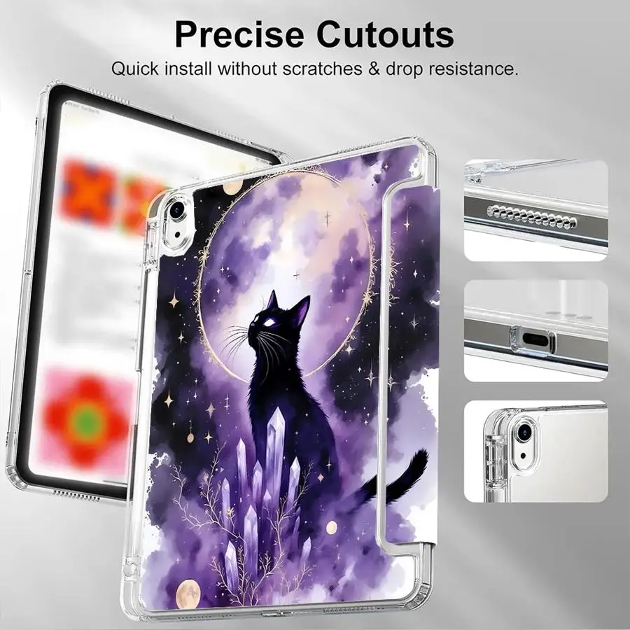 

Moon Crystal Cat Tablet Case For iPad 11th 10th 9th 8th 7th 12.9inch Pro 2025 Mini 6 7 Air 4 5 M3 M2 M4 11inch Holder Cover