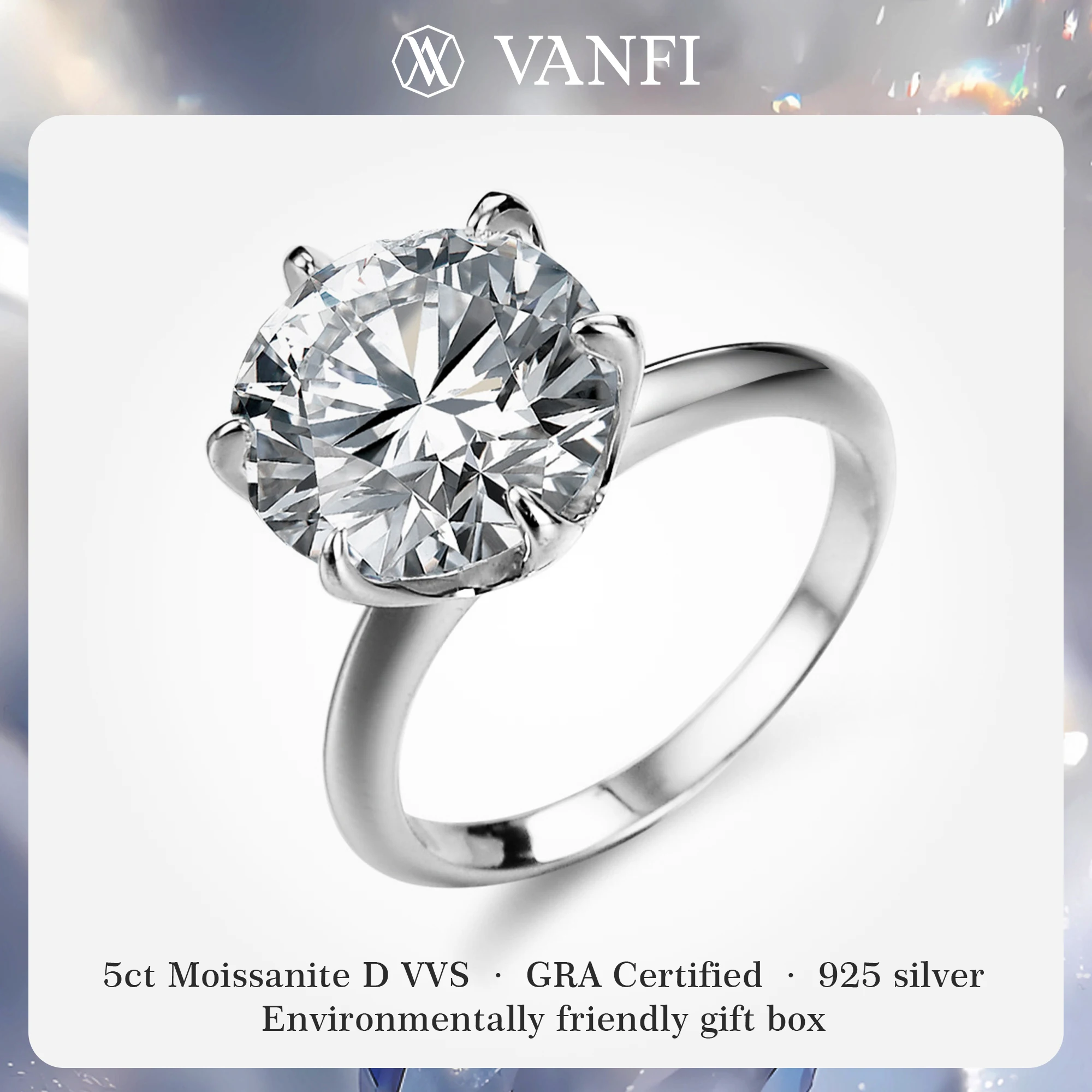 

Kfvanfi 5ct GRA муассанит s925 серебряное женское кольцо с покрытием из белого золота 18 карат свадебное предложение вечерние роскошное кольцо изысканные ювелирные изделия