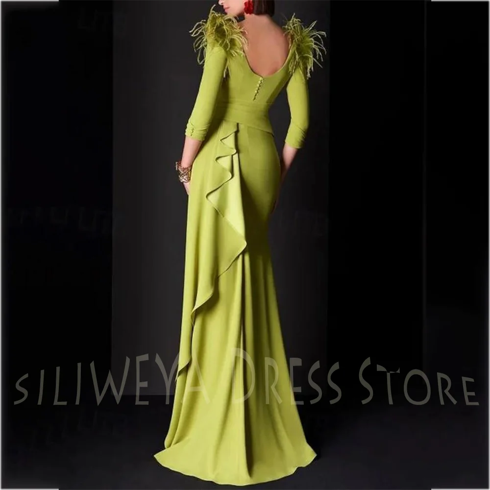 Luxo elegante penas vestidos de noite com manga longa o pescoço ocasião formal sereia festa de formatura vestido para mulher personalizado